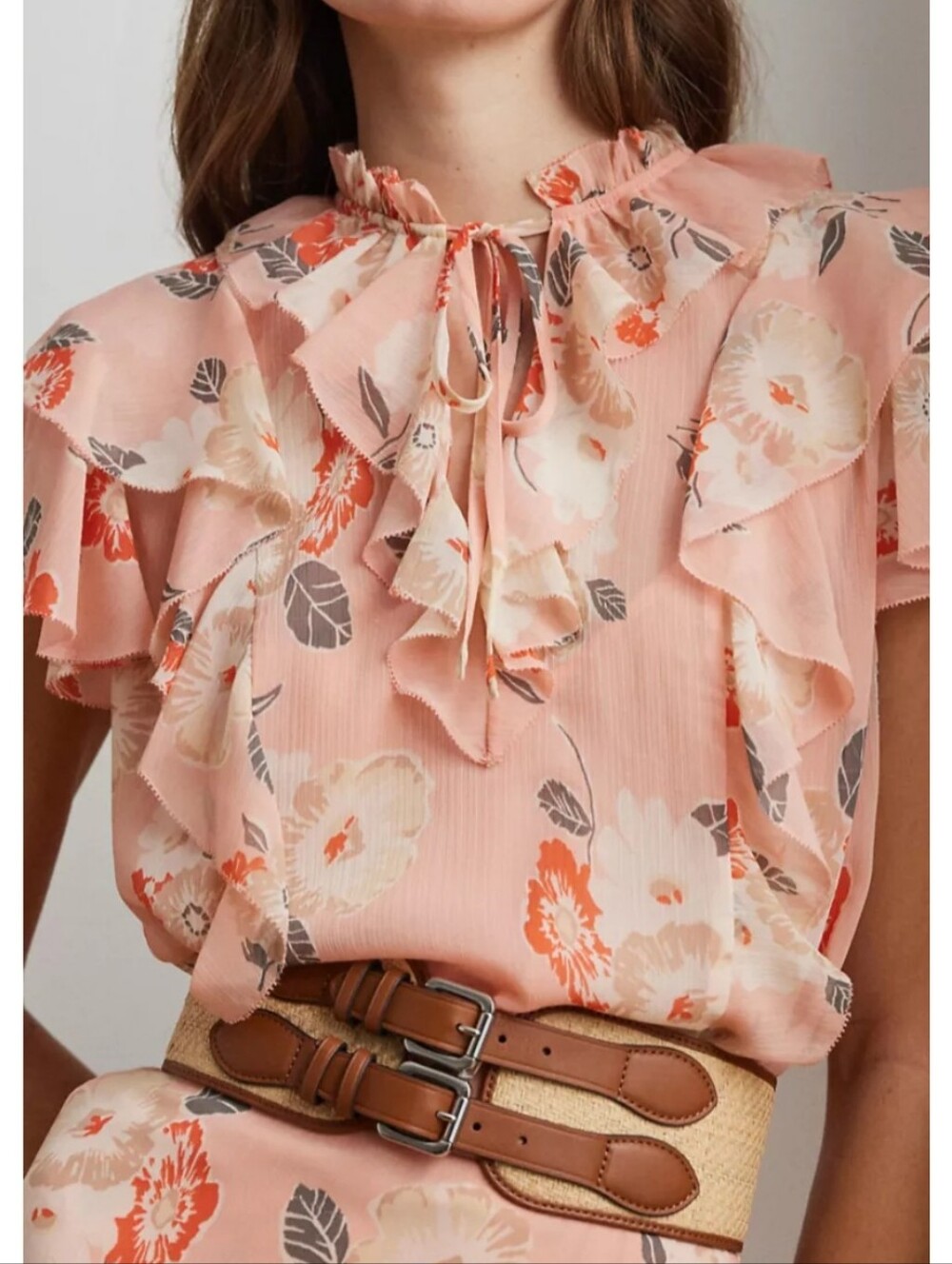 Lauren Ralph Lauren Floral Ruffle Trim Georgette Blouse